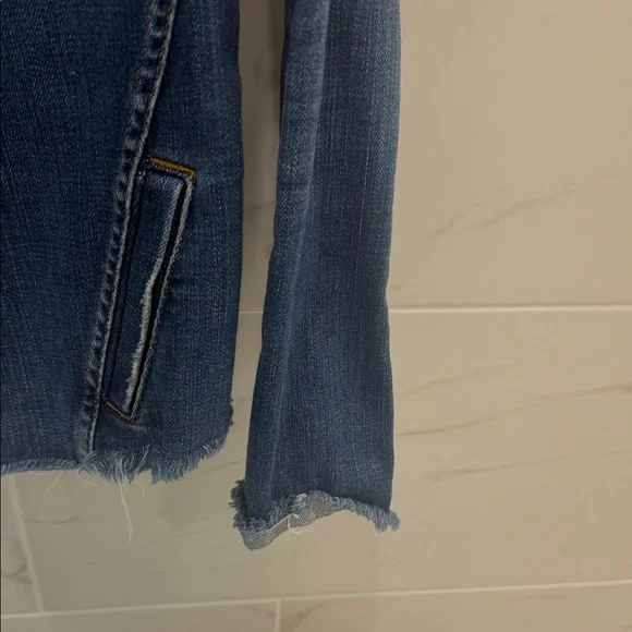 L'AGENCE Blue Raw Cut Denim Jacket - Picture 6 of 8